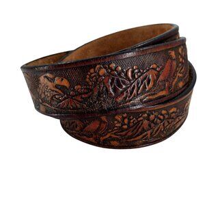 Vintage Brown Leather Tooled Western Cowboy Belt Size 48 Eagle Mountain USA